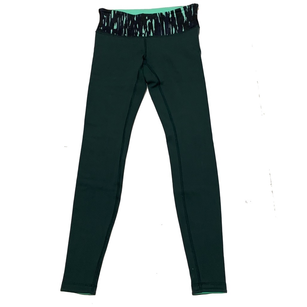 lululemon athletica Dark Green Leggings with Patterned Waistband